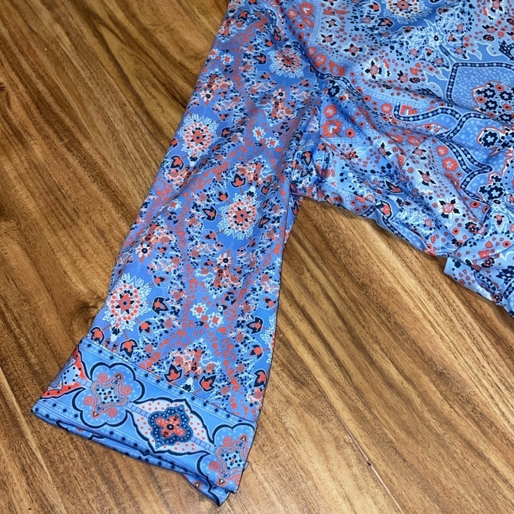 Gretchen Scott women’s XL 16 18 dress Blue 
Orange pattern stretch 3/4 sleeve - Picture 5 of 11